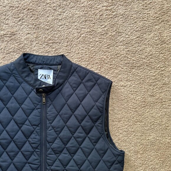 Zara Vest Womens Large Full Zip Mock Neck Quilted Navy Blue Pockets - Picture 5 of 11